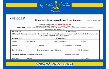 26.08.2022 - Renouvellement des licences 